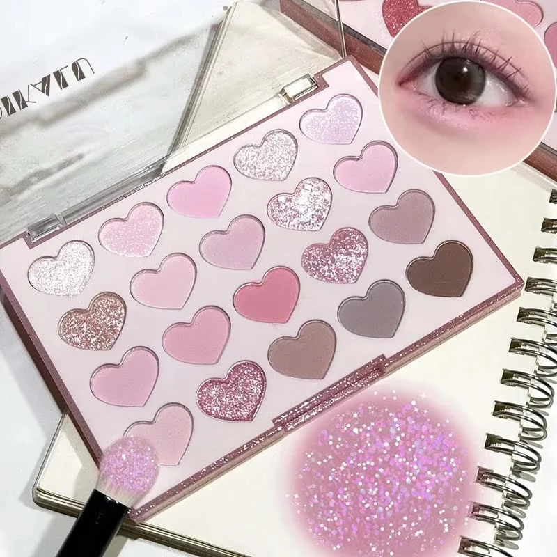 Herzförmige 20-Farben-Lidschatten-Palette, matt, schimmernd, rosa, lila, Lidschatten-Tablett, langlebig, glitzernde Augenpigmente, Weihnachtsmake-up