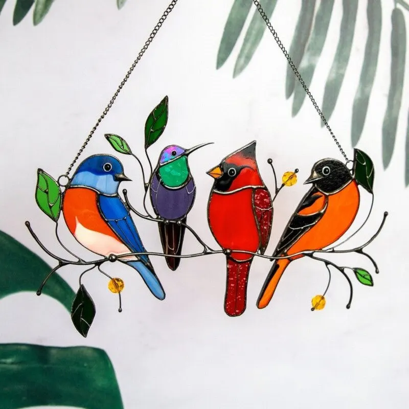 Pendant Mini Stained Bird Glass Window Hangings Acrylic Wall Hanging Colored Birds Decor Room Accessories Scandinavian Decor Mot