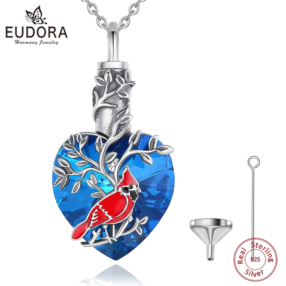 

Eudora 925 Sterling Silver Hummingbird Ashes Urn Pendant Tree of Life Austrian Crystal Cremation Urn Memorial Jewelry Women Gift