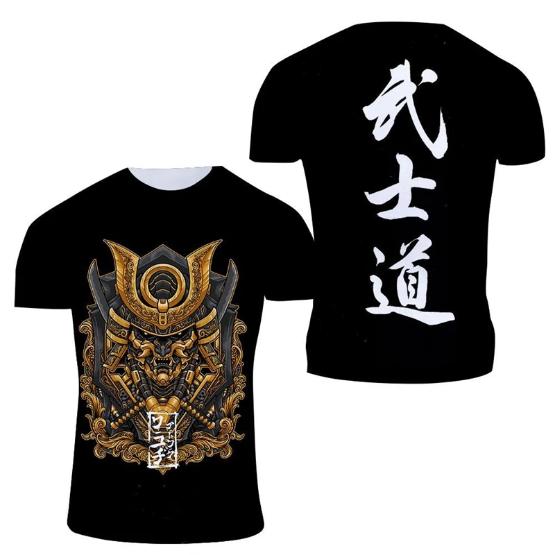 Japanese Bushido T-shirt Men's Clothing Cool Round Neck Tops 3D Printed Samurai Pattern Personality Street 2024 Fashion T Shirts