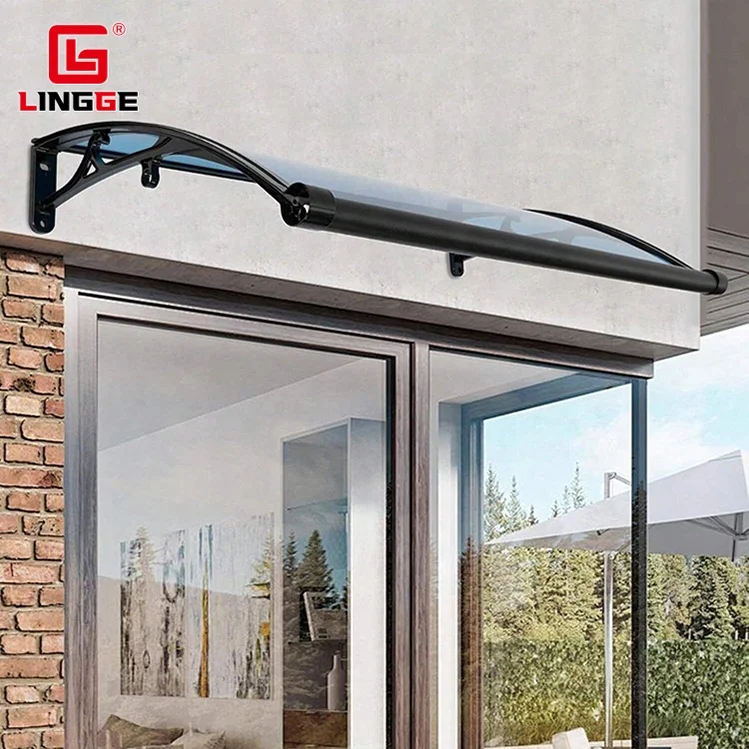 House Wall Install Assembling Simple Style Aluminum Frame Wrought Iron Door Canopy PC Waterproof Panel Window Awning