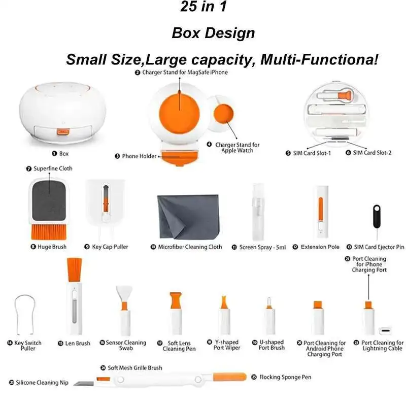 New 25 In 1 Multifunctional Electronic Cleaning Kit Screen Charger Port Dust Collector Keyboard Phone Screen Brushes Clean Tool