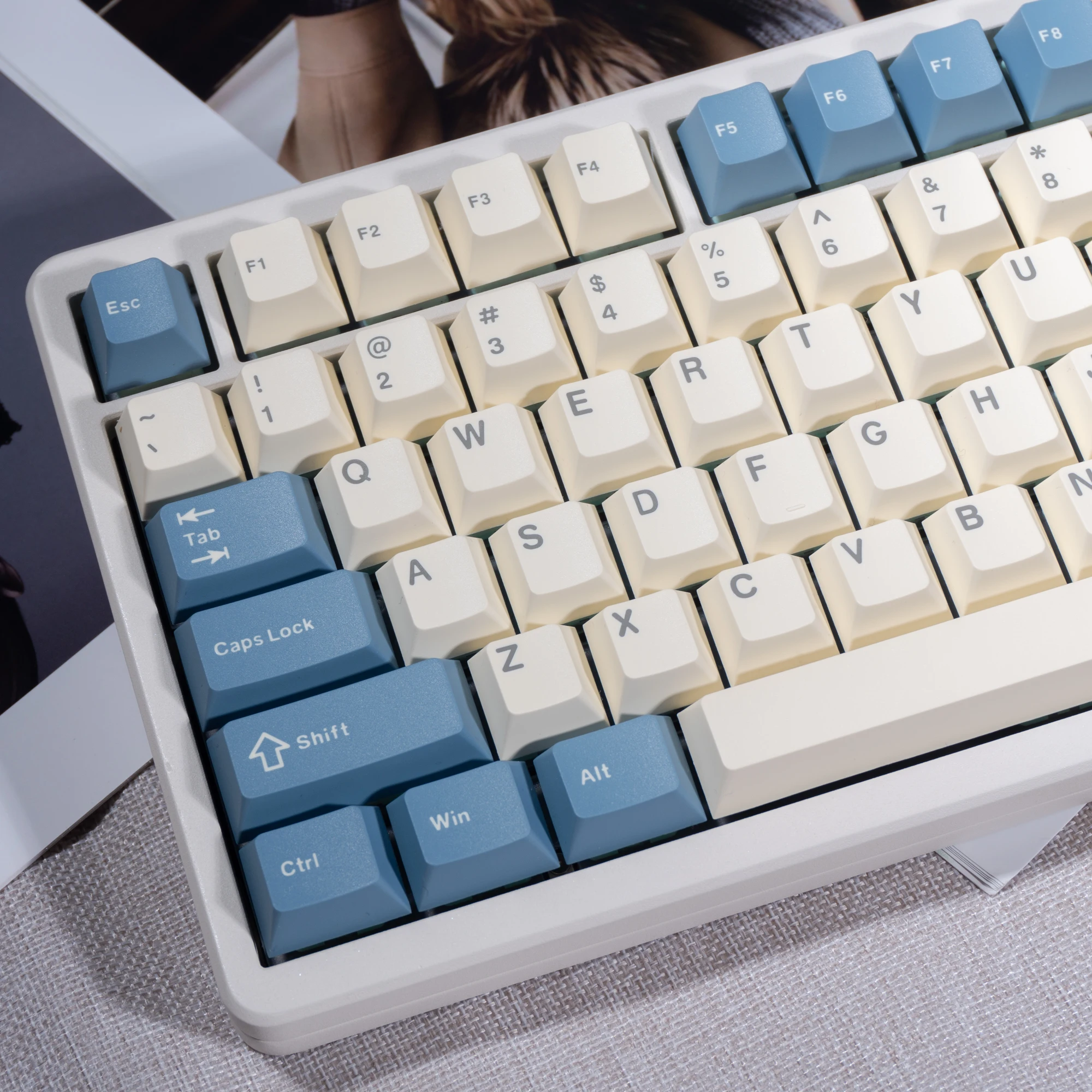

137-клавишные бежевые, синие колпачки для клавиш Double Shot PBT, колпачки для клавиш Cherry Profile для переключателей Cherry Gateron MX, механическая клавиатура