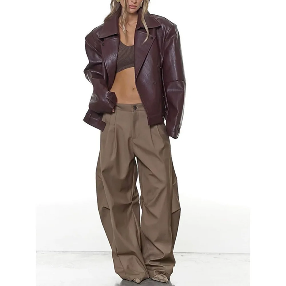 VanessaLab Heavy Industries High Street Low Waist Suit Wide Leg Khaki Loose Look Thin Bending Knife Casual Pants Women