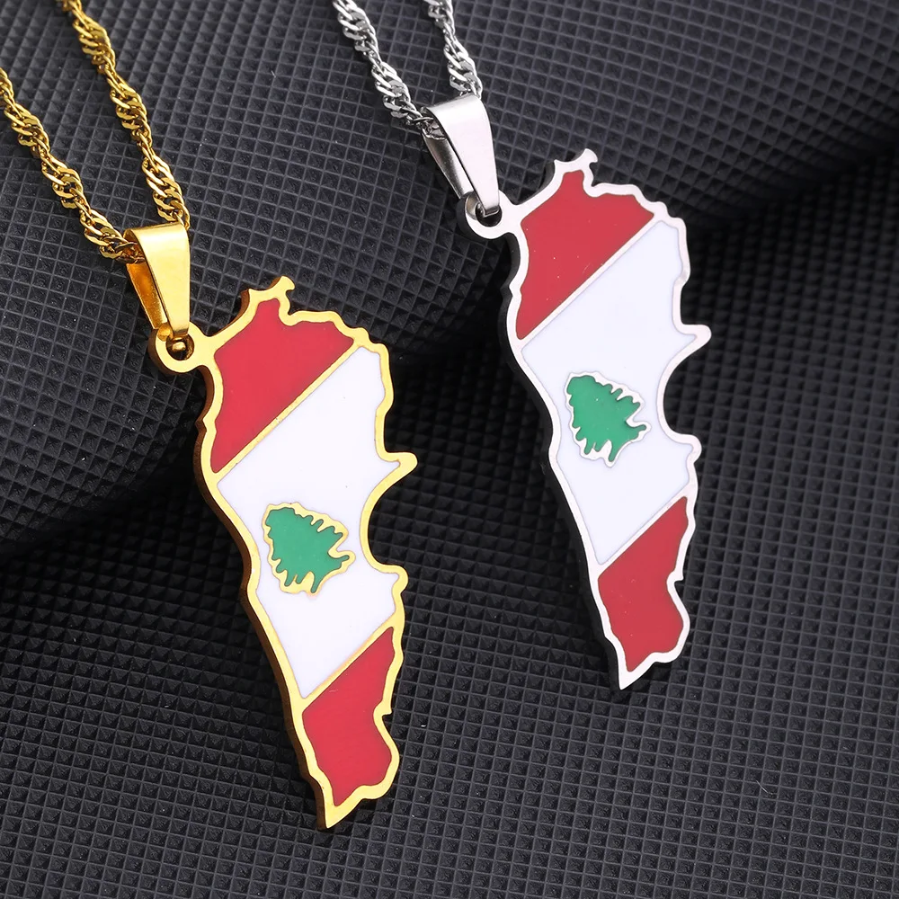 Hot Sale Stainless Steel Lebanese Map Necklaces Geometric Flag Pendant Necklaces Fashion Jewelry