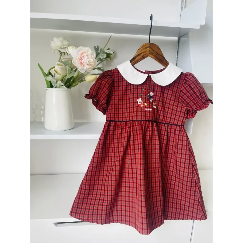 Summer Girls Casual Dresses Short Sleeved Plaid Skirt  Baby Girl Dress  Japanese Children\'s Skirts Robes Kids Dresses