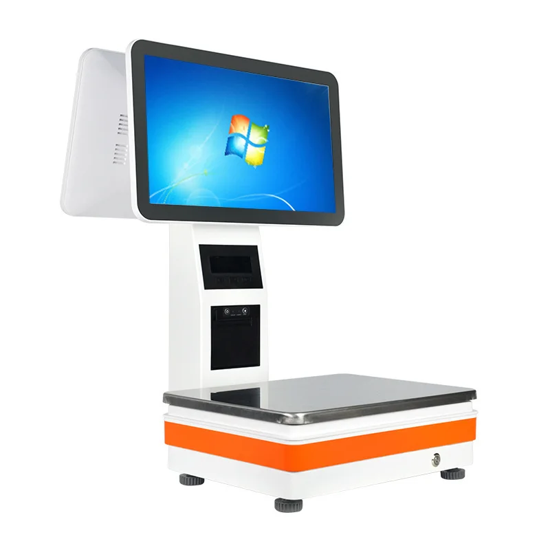 

15,6-дюймовые электронные весы кассира, сенсорный киоск для печати с двойным экраном, используемый в супермаркетах и торговых центрах