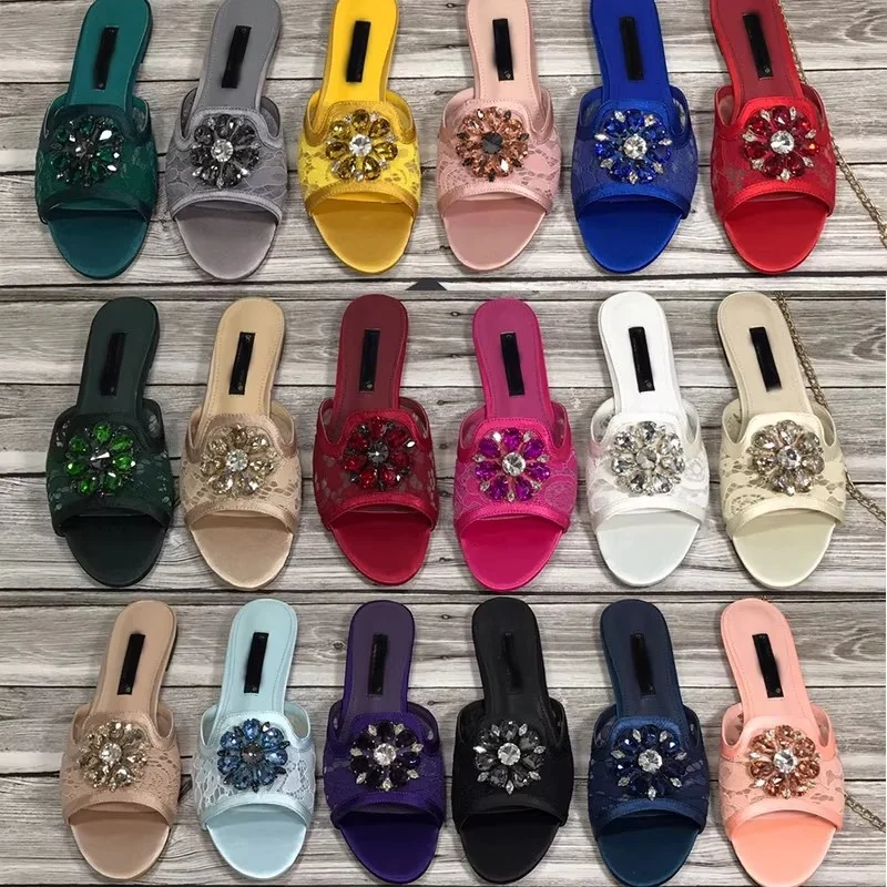 

Женские летние сандалии-шлепанцы с кристаллами и сеткой, дышащие, на плоской подошве, большие размеры до 43