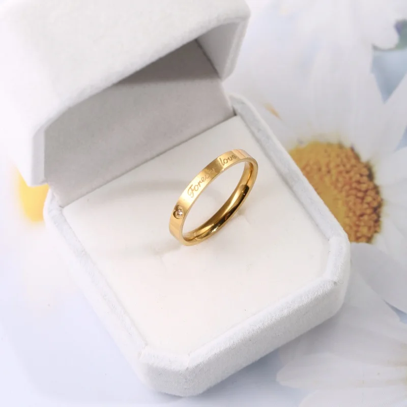 1 piece stainless steel plated with 18k gold Foreuer love engraved heart-shaped imitation diamond ring, simple and romantic with engraved English letters symbolizing eternal love, couple's ring, minimalist and versatil