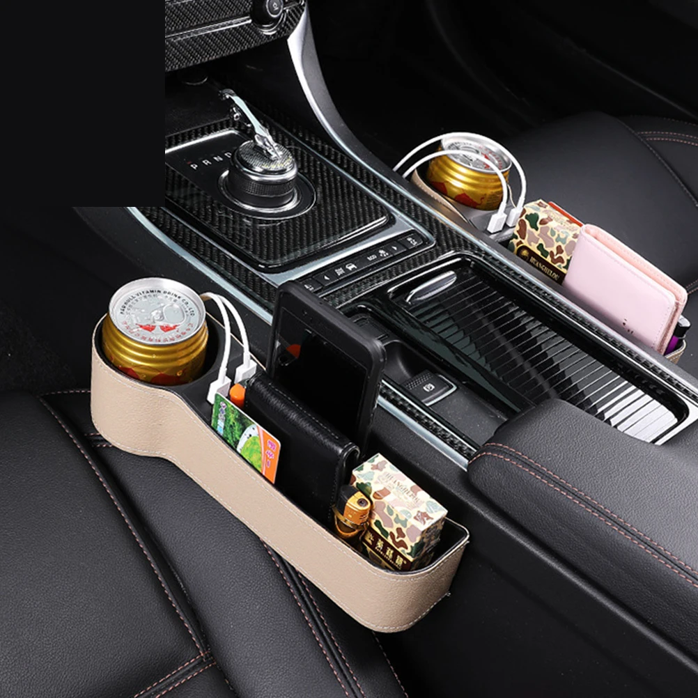 

Бежевый ящик для хранения автомобильного сиденья, универсальный органайзер со стороны пассажира, карманный чехол с двумя USB-подстаканниками, автоматический наполнитель, дополнительный