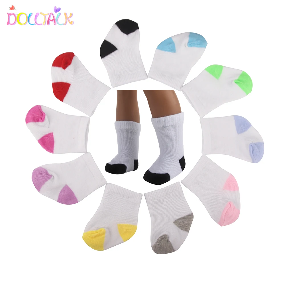 New Arrived Two-tone Knitted Socks For American 18 Inch Girl Doll Cotton Fashion Doll Sock For 43cm Baby New Born Doll Girls Toy