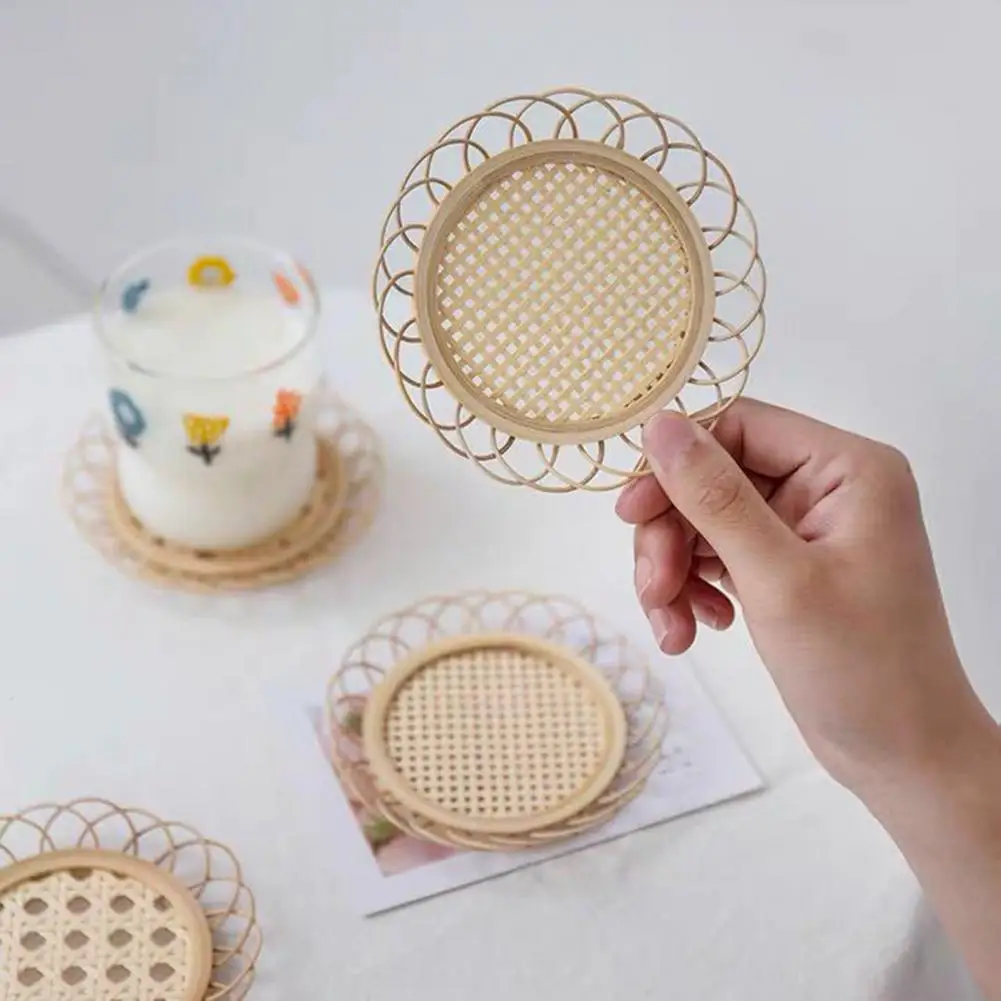 Bamboo Weaving Coaster Heat Insulation Tea Cup Mat Japanese Mat Dining Table Placemat Non-slip Pot Holder Saucer Mat Table Decor