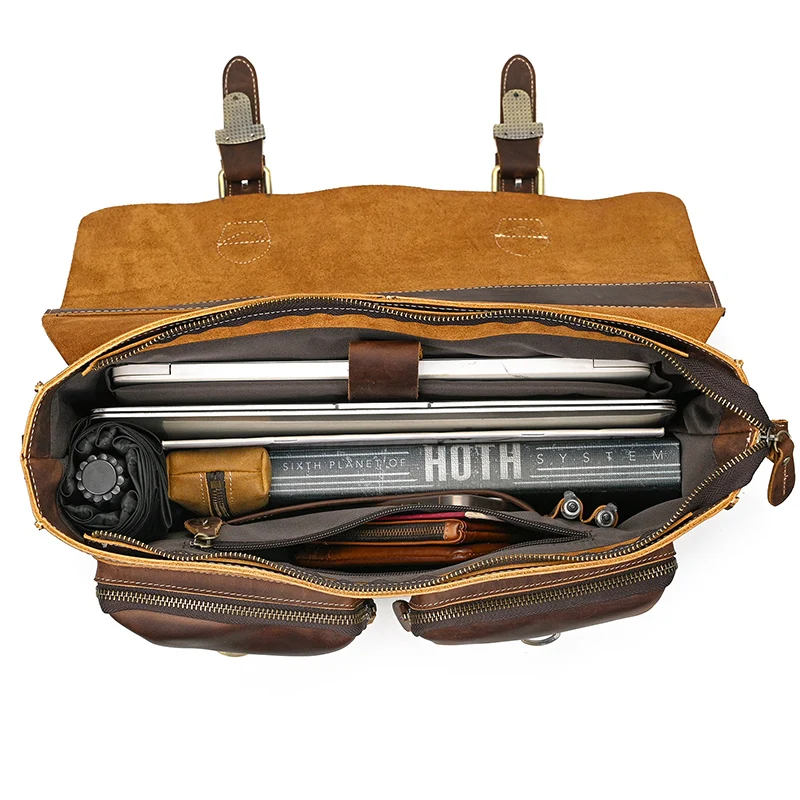Crazy Horse Leather Male Backpack Hard Leather Daypack For Men Rucksack Travelling Bagpack Backpack School Bag 15.6 Laptop Bag