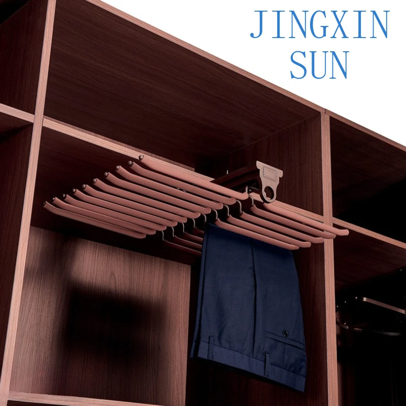 Hanging hangers in wardrobes and cabinets, built-in telescopic hangers in cloakrooms, pull-up pants rack pants pull