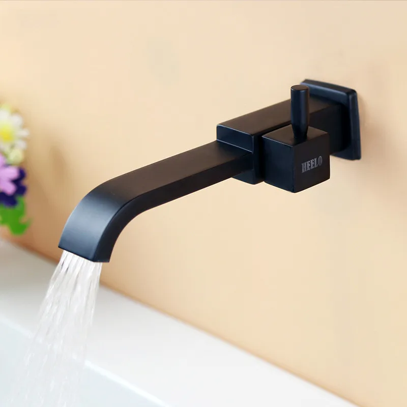 Black All Copper Single Cold Rectangular Household 4 Points Mop Pool In-wall Faucet