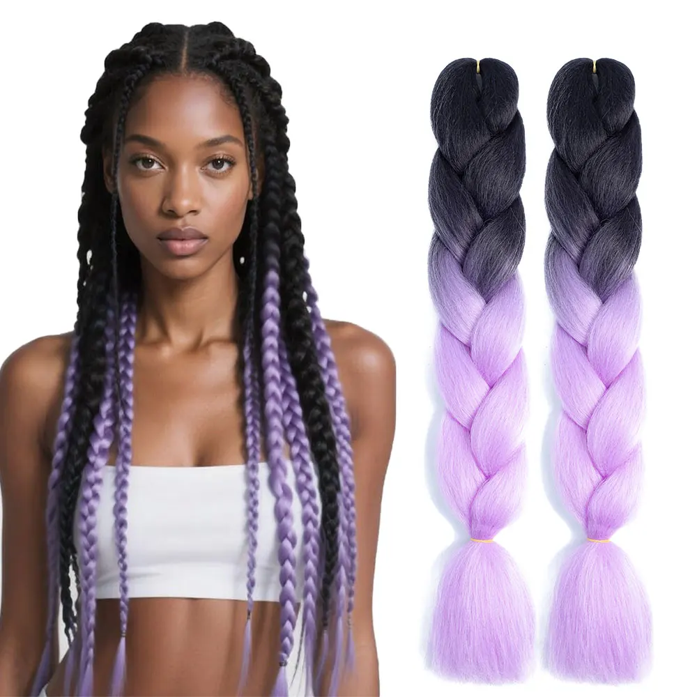 

24 дюйма, 1 упаковка (2 шт.) Jumbo Braids, синтетические волосы для коробочной косы, плетение омбре, красочные вязанные крючком наращивание волос для женщин