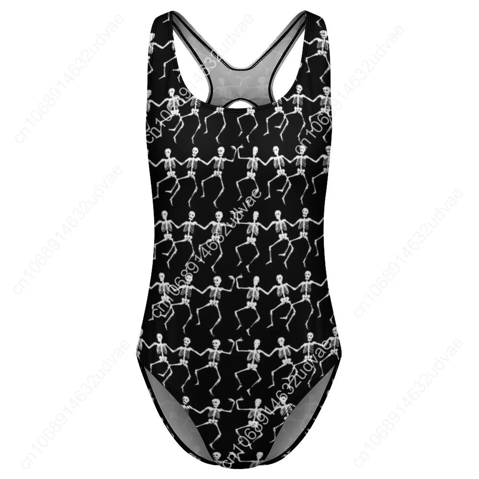 Traje de baño con estampado de Halloween espeluznante Esqueletos de baile sexy Traje de baño de una pieza Trajes de baño push-up Tendencia Deporte Ropa de playa
