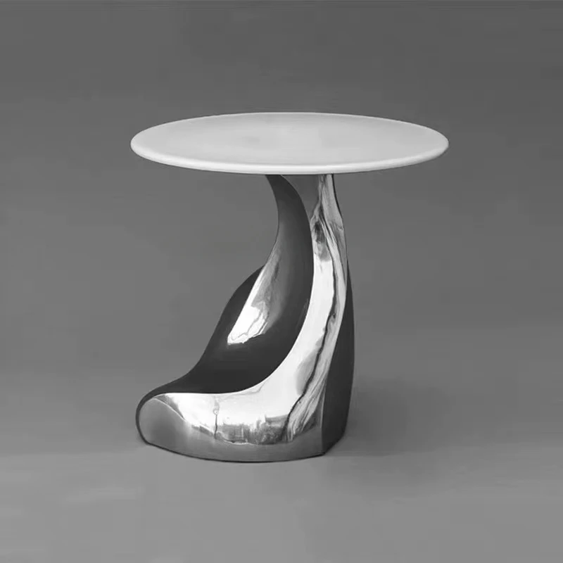 Designer Light Luxury FRP Electroplating Tea Table Marble Shaped Corner Table Personalized Apartment Side Table furniture