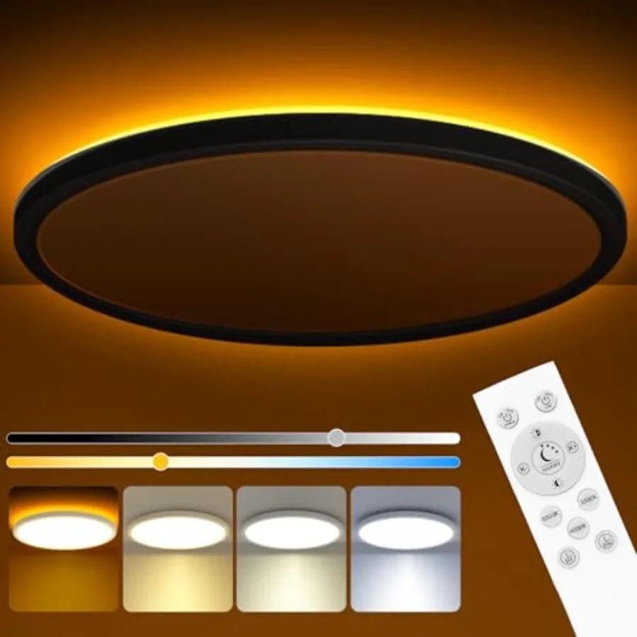 

15 Inch LED Ceiling Light with Night Light 1800K 3000K/4000K/6500K Dimmable Fixture with Remote Control Low Profile Lighting fo