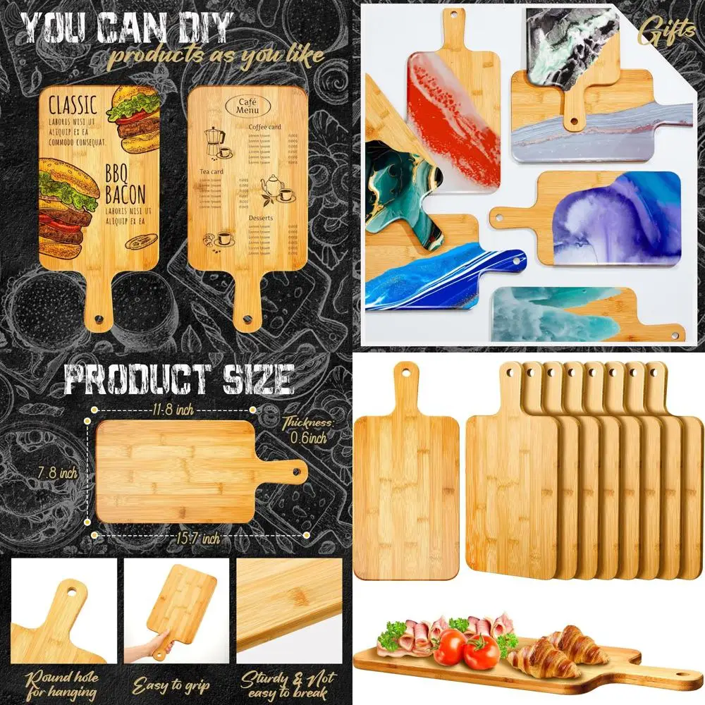 

Бамбуковые разделочные доски 15,7 x 7,8 с ручкой — набор из 10 штук для использования на кухне: идеально подходят для пиццы, хлеба, сыра и многого другого