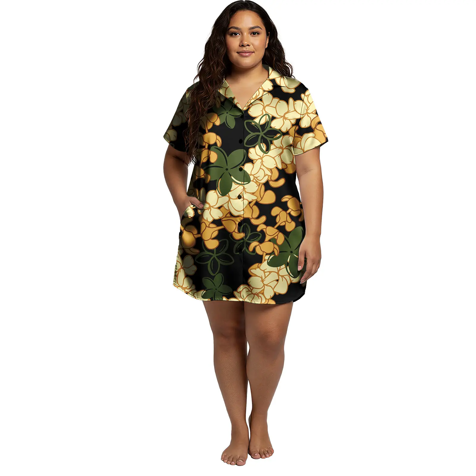 فستان نسائي أسود غير رسمي مريح للتجمع العائلي ملابس جزيرة ساموا قميص متوسط مقاس كبير فستان Pua Kenikeni #6