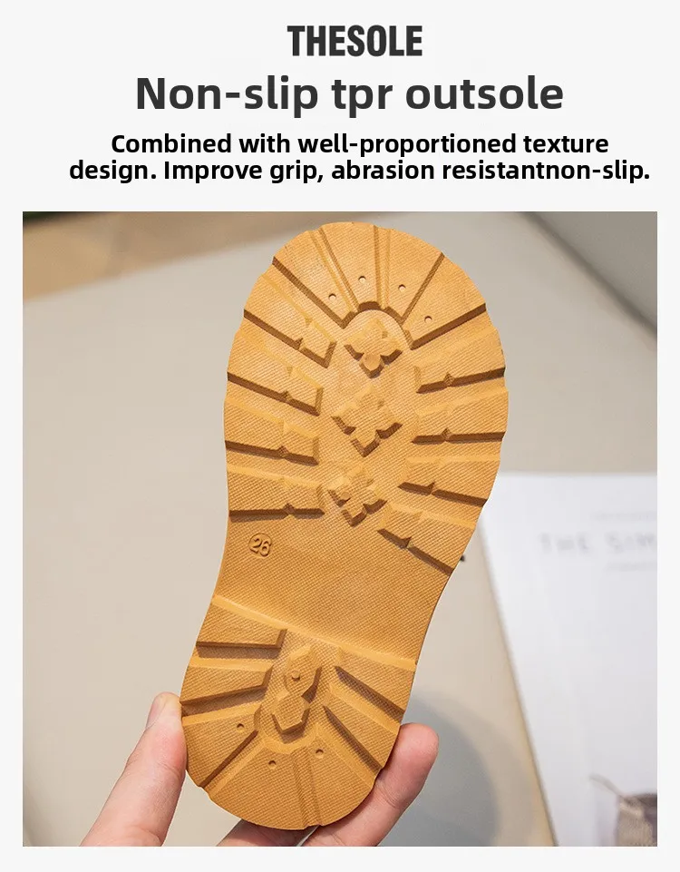 Neue Kinder-Mode-Stiefel, Winter, verdickte, rutschfeste, warme Lederstiefel für Jungen und Mädchen, seitlicher Reißverschluss, einfarbig, Freizeitschuhe für Kinder – Detail 7