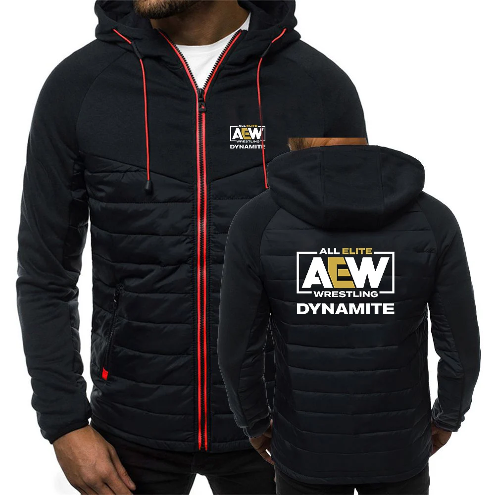 All Elite AEW Wrestling AEW Men Autumn Winter Patchwork Seven-color Cotton-padded Jacket Keep Warm Hooded Coats Printing Clothes