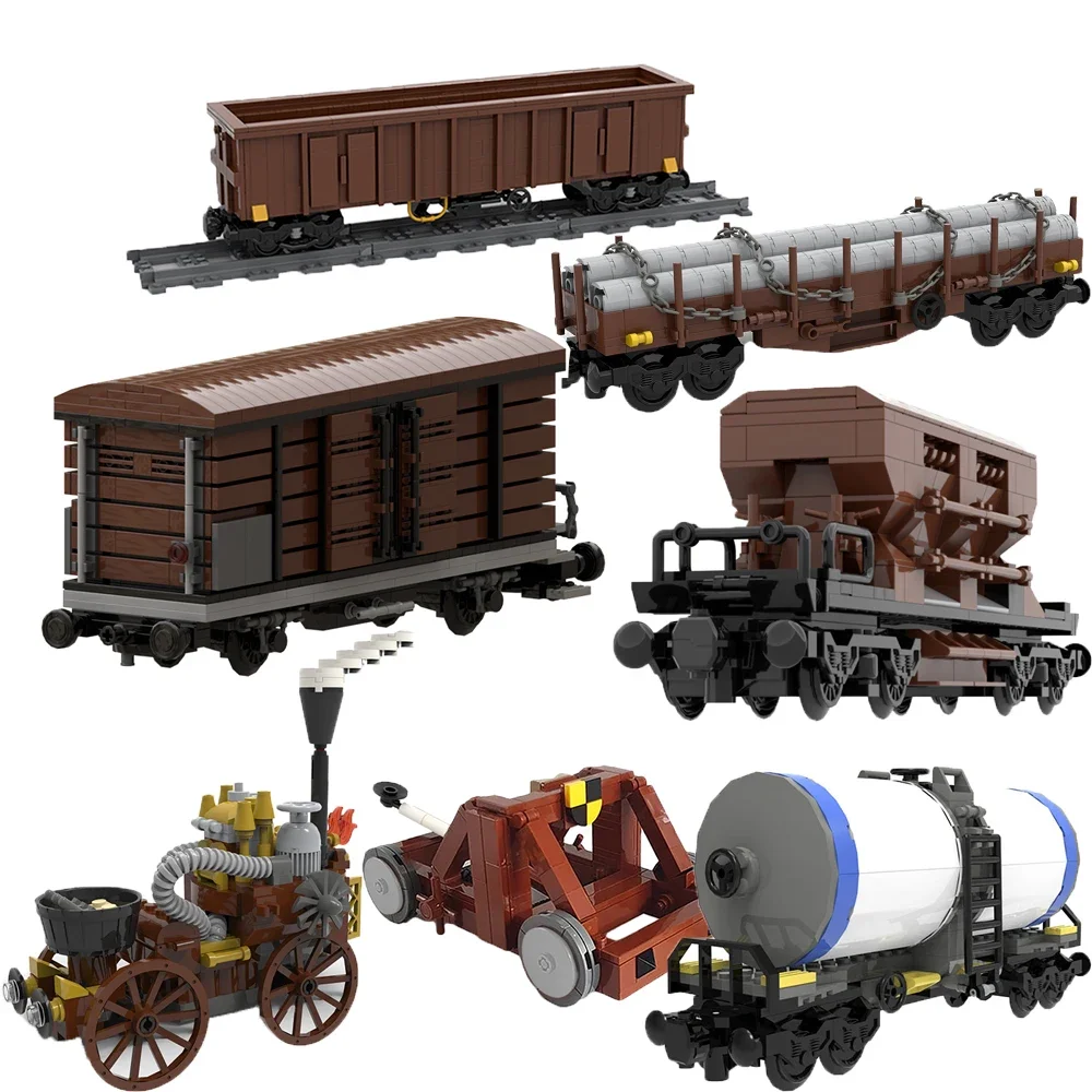 Boxcar Goods Wagon Building Block Kit MOC Railway Carriage Train Flatbed Freight Car Truck Vehicle Brick Model DIY Kids Toy Gift