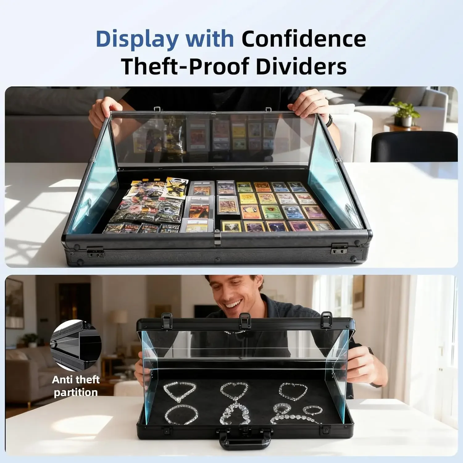 Aluminum Baseball Card Display Case 32x22 Inch Lockable, Tabletop Showcase with Acrylic Side Handle and Support Rod