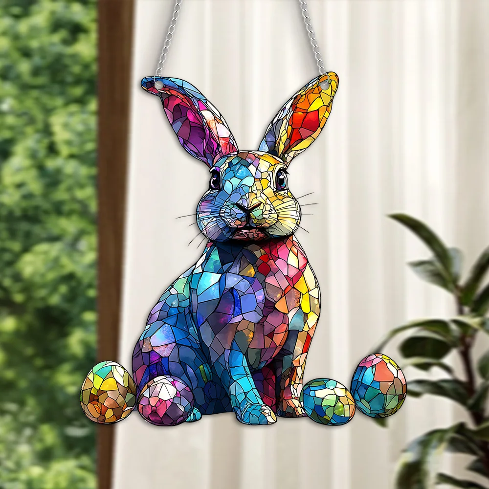 Easter Colorful Bunny Acrylic Hanging Decoration Window Decoration Porch Chained Tags Outdoor Decoration for Home Easter Party