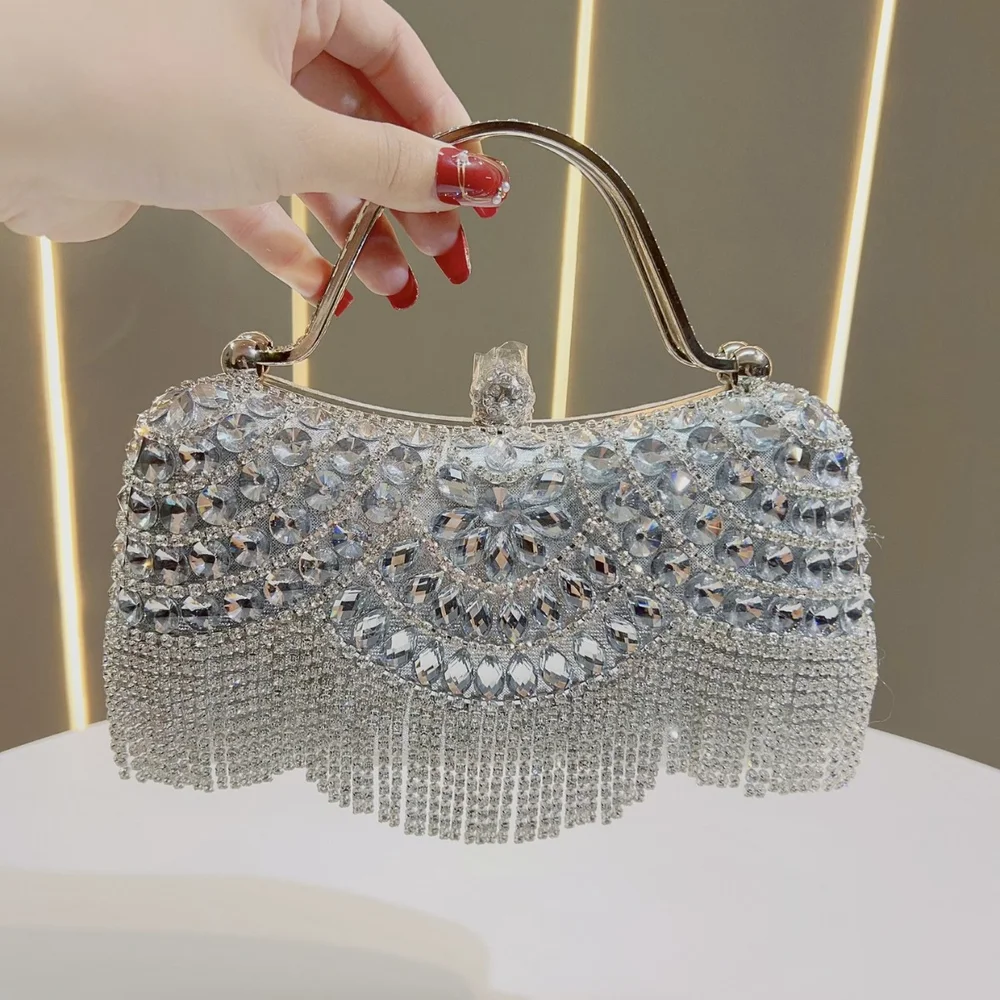 

New Diamond Set Handbag Tassel Evening Dress Bag Birthday Wedding Banquet Single Shoulder Cross Shoulder Banquet Bag