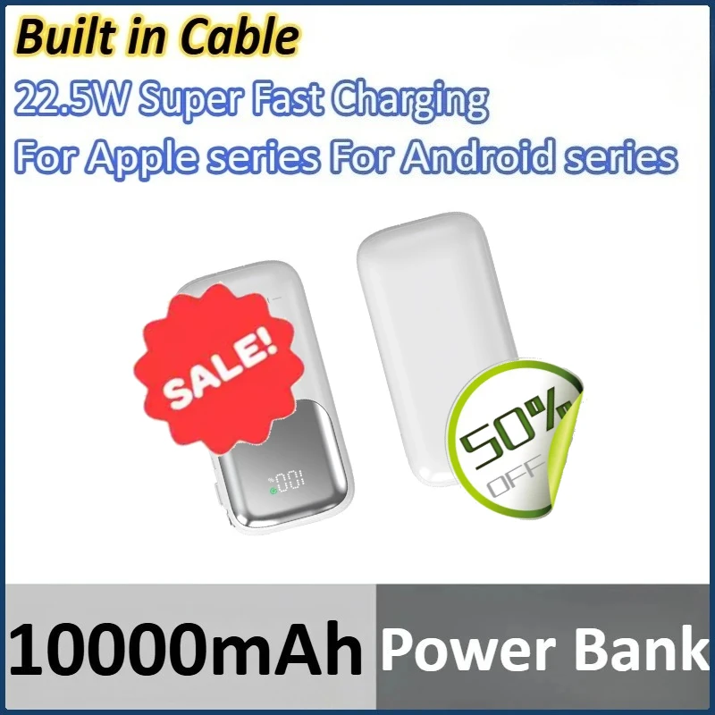 

10000mAh Power Bank with Built in Cable Portable Charger for IPhone for Samsung for Xiaomi for Huawei 22.5W Super Fast Charging