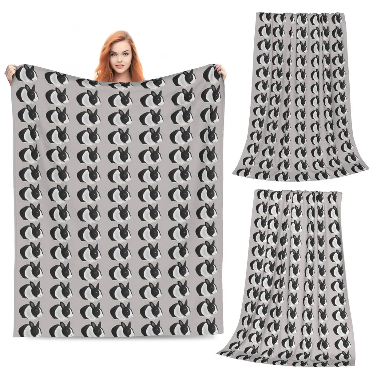 

Dutch Black And White Rabbit Blanket Fleece Sofa Breathable Throw Blankets for Home Bedroom Office Throws Bedspread Quilt