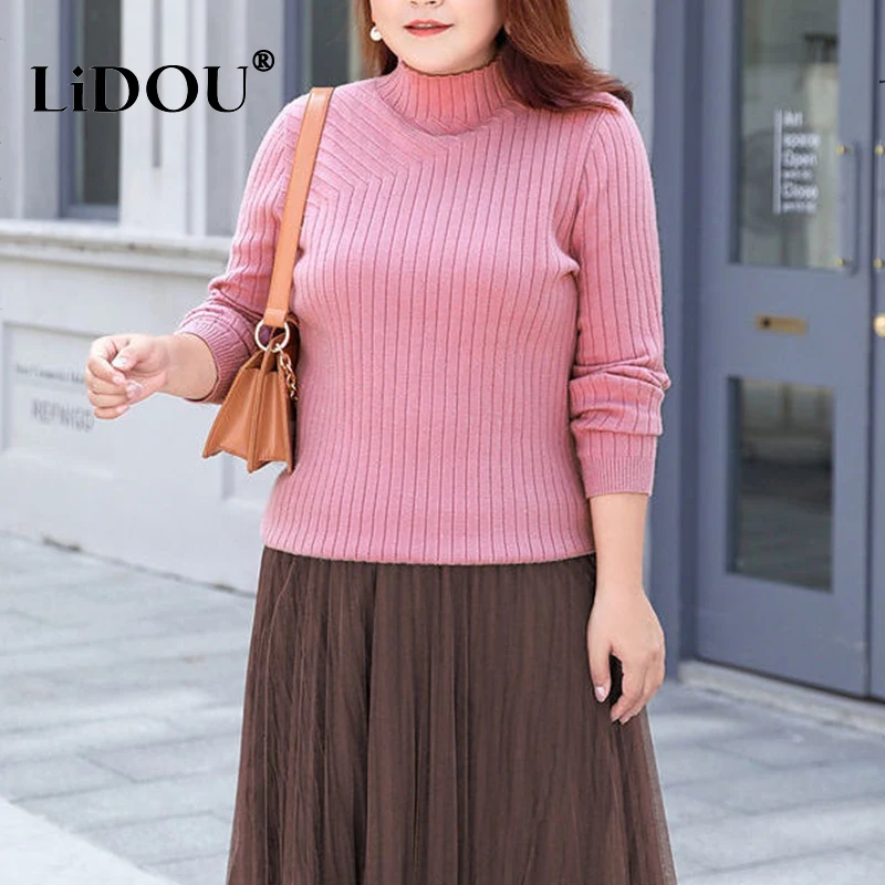 Autumn Winter New Fashion Solid Color Korean Plus Size Sweater Women Casual Elegant Oversized Lady Tops All Match Chic Pullover