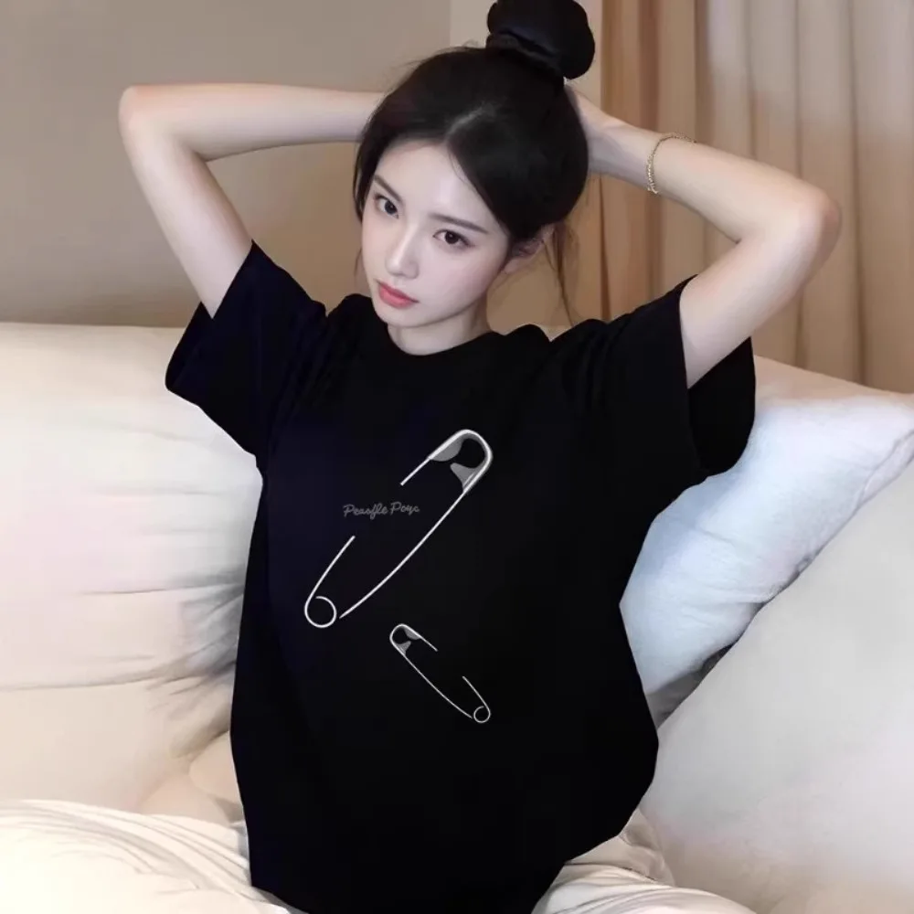 

Футболка женская из чистого хлопка, весенне-летняя новая уличная модная брендовая пара, свободный топ с половиной рукавов