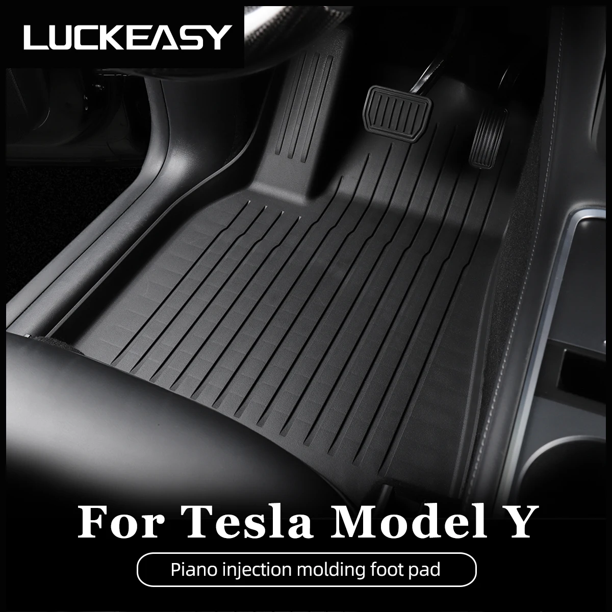 LUCKEASY For Tesla Model Y Floor Mats TPE Waterproof Wear-resistant Foot Pads Car Modification Accessories 2021-2024