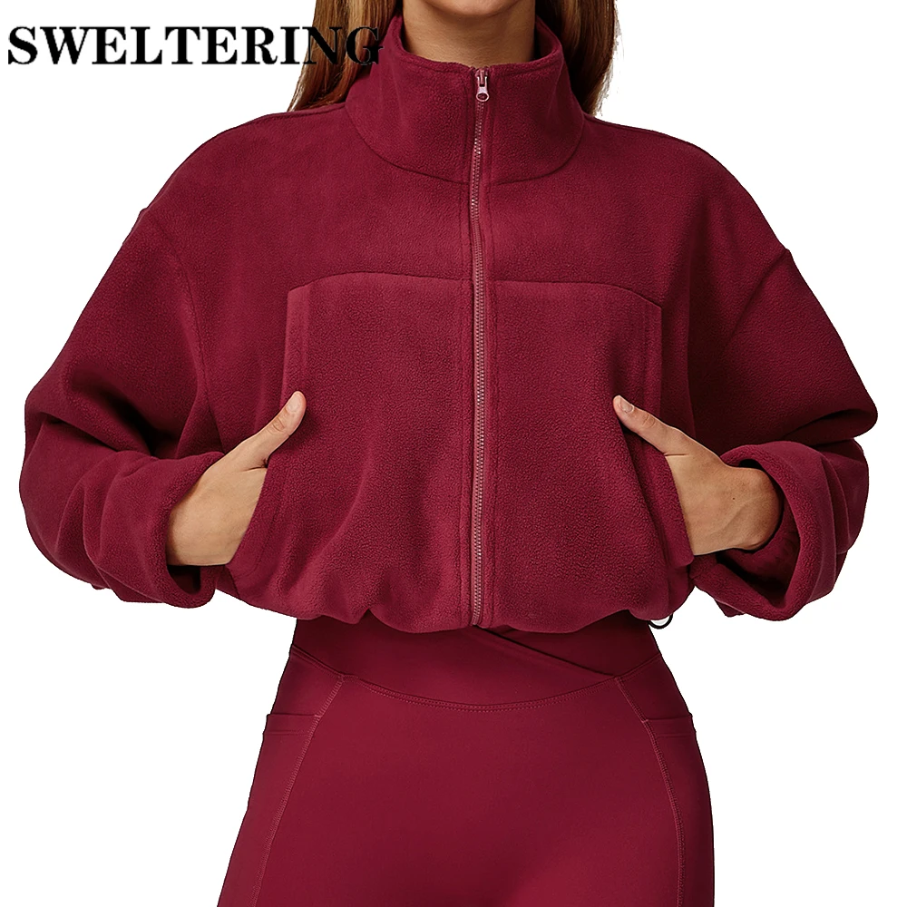 

Winter Windproof Zipper Warm Yoga Long Sleeved Women's Loose Outdoor Running Sports Jacket Female Standing Collar Sweatshirt