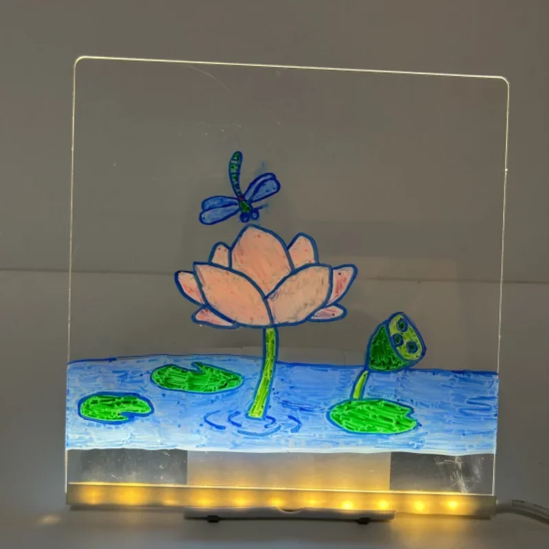 Children's Handmade Erasable Painted Acrylic Doodle Diy Notepad Message Board Led Glass Drawing Painting Night Light Kids Gifts