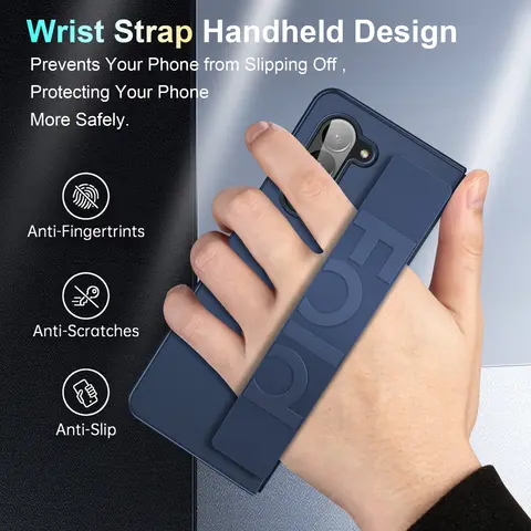 Matte Hard PC Silicone Wrist Strap Grip Case For Samsung Galaxy Z Fold 7 6 5 4 3 Fold6 Fold5 Fold4 Wristband Elastic Armor Cover