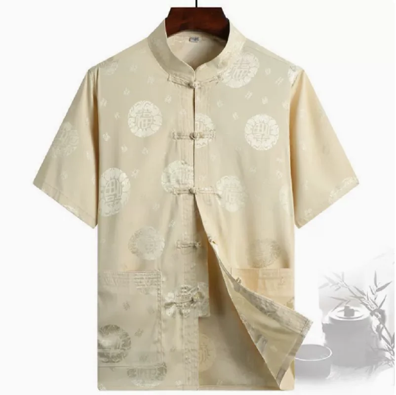 Wholesale Chinese Traditional Women Short Sleeve Jacket Satin Lace Tang Coat Casual T Shirt Slim Tops Blouse Size M L XL XXL 3XL