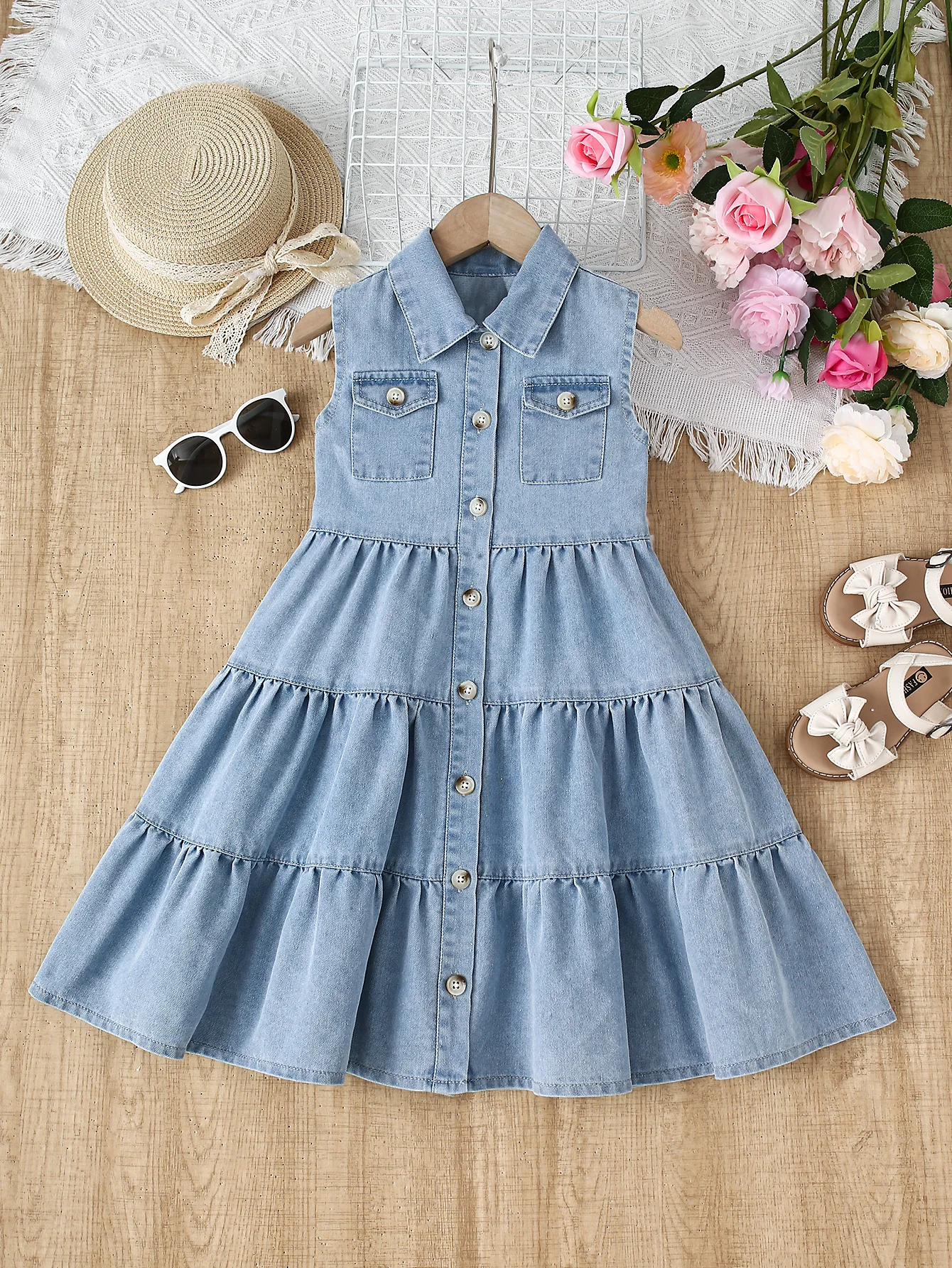 

New little girl Youth sleeveless denim dress
