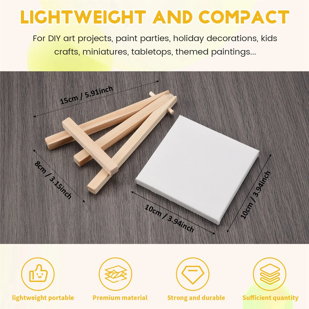 مجموعة فرش قماش وحامل صغير مكونة من 14 قطعة من A07R، قماش 4 × 4 بوصة، قماش ممتد مسبقًا، طقم رسم صغير، حفلة رسم للأطفال