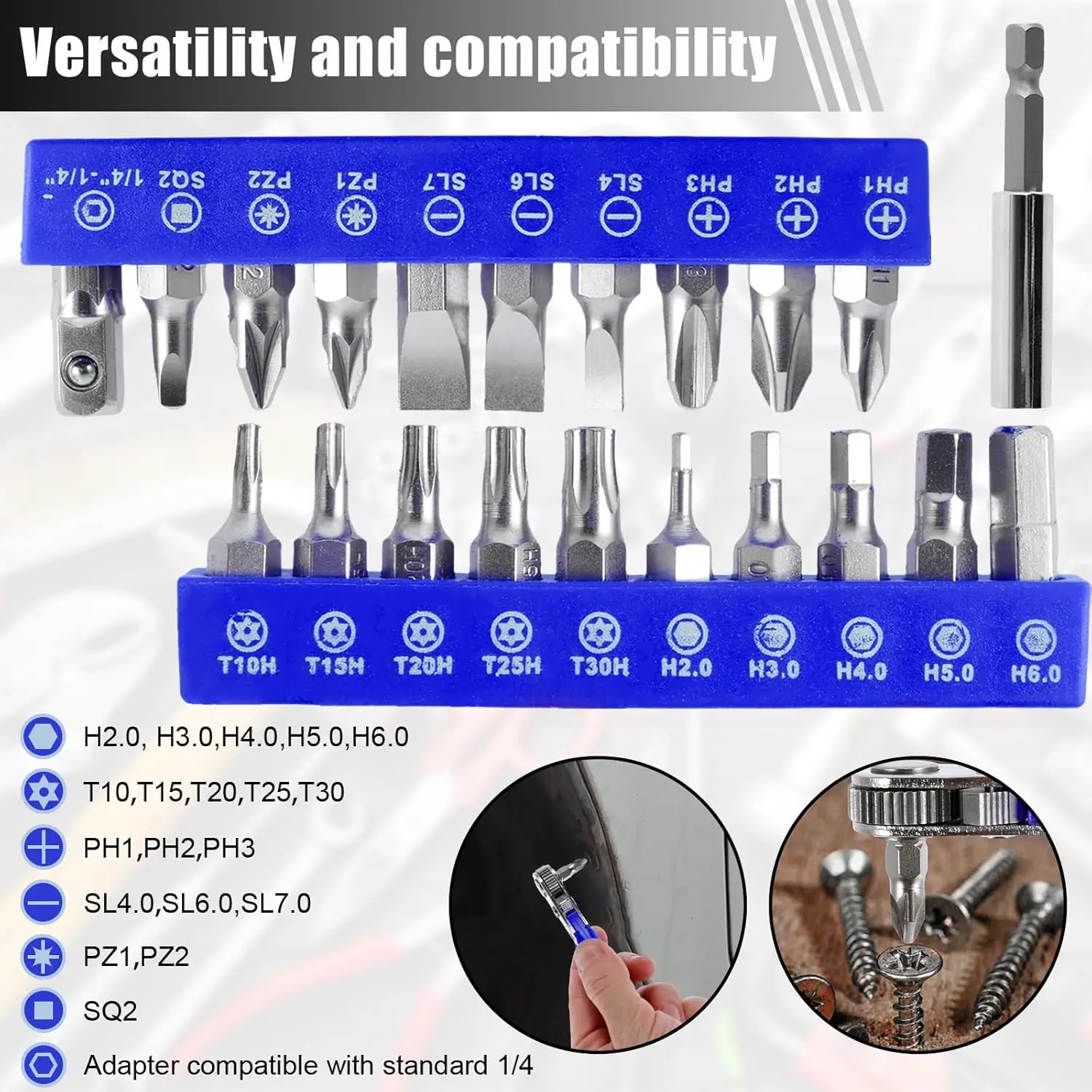 22 in 1 Mini Screwdriver Set 1/4 Right Angled Ratchet Screwdriver with Phillips Slotted Torx Magnetic Bits for Small Space