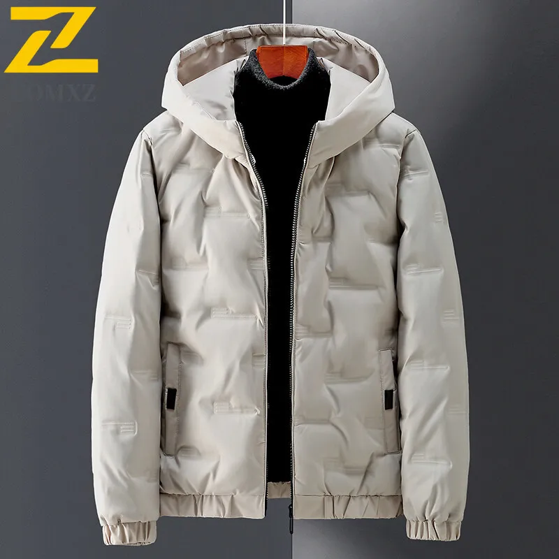 

Trendy Mens Down Jacket Lightweight Outdoor Office Windproof Warm Parka Solid Color Self-cultivation Winter Hooded Filled Coat