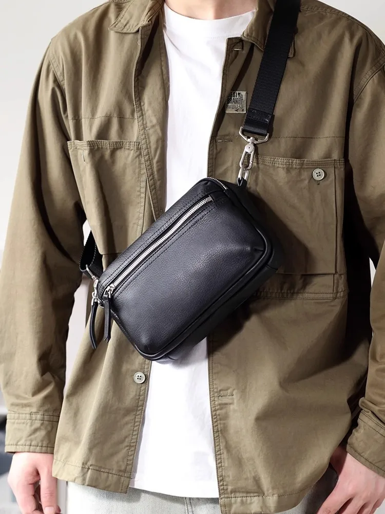 SENOFAN الرجال جلد طبيعي حقيبة كتف مفردة عادية ريترو حقيبة الهاتف جلد البقر متعددة جيب Crossbody حقائب الصدر الصغيرة