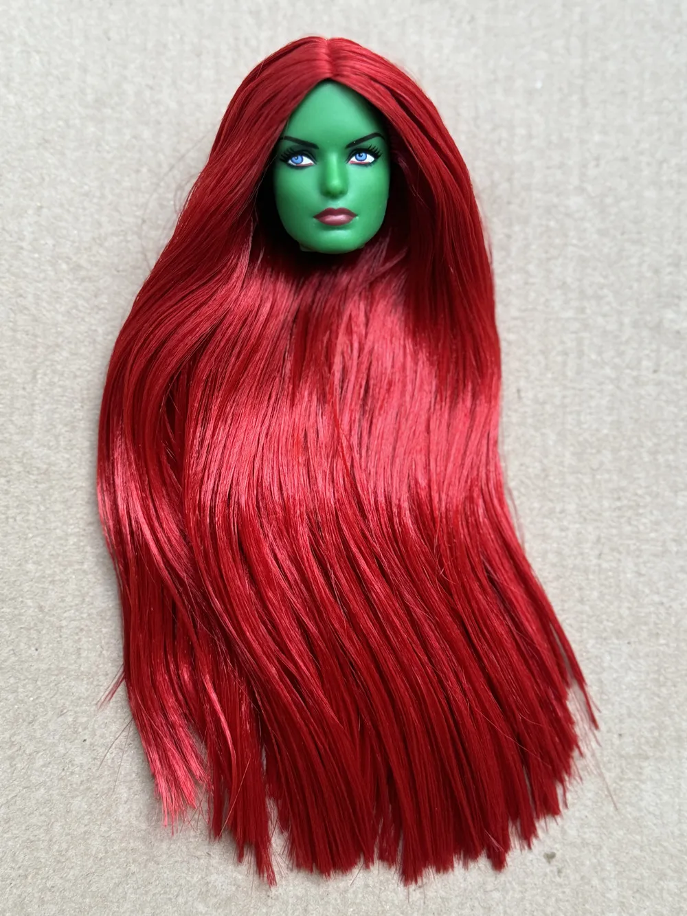 Cabezas de muñeca para muñeca de 30cm, tono de piel verde, Color de pelo negro, dorado y rojo, juguetes DIY, regalos de cumpleaños, 1/6