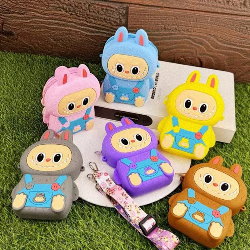 Monster Labubu  Cute Silicone Bag Wallet Cartoon Sweet Silicone Coin Bag Students Outdoor Colorful Mini Crossboby Bag Child Gift