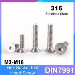 DIN7991 A4-70 M3 M4 M5 M6 M8 M10 M12 M16 316 Stainless Steel Hexagon Hex Socket Flat Countersunk Head Allen Bolt Screw