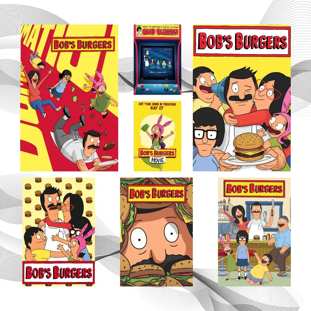 Cartoon Popular B-Bob's Burgers Poster Peel And Stick Wall Art Self Adhesive PP Waterproof Wall Decor Living Room Bedroom Gift