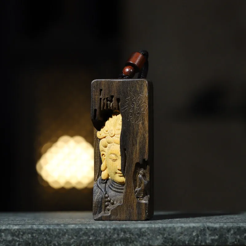 

Cz agarwood inlaid with sandalwood carved guanyin tathagata chinese style